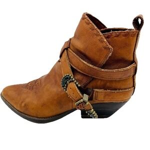 Vintage Zodiac‎ Brown Leather Ankle Boots Western Carlsbad Women 8.5M Distressed